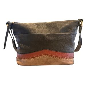 The Sak‎ Leather Crossbody Bag Black Brown Suede Trim Boho Adjustable Strap